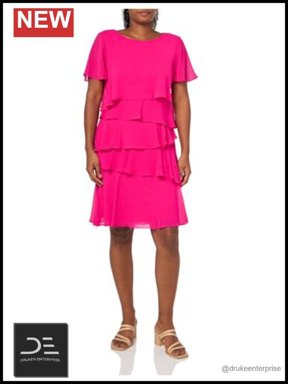 Ruffle Sleeve High Neck Tiered Chiffon Mini Dress